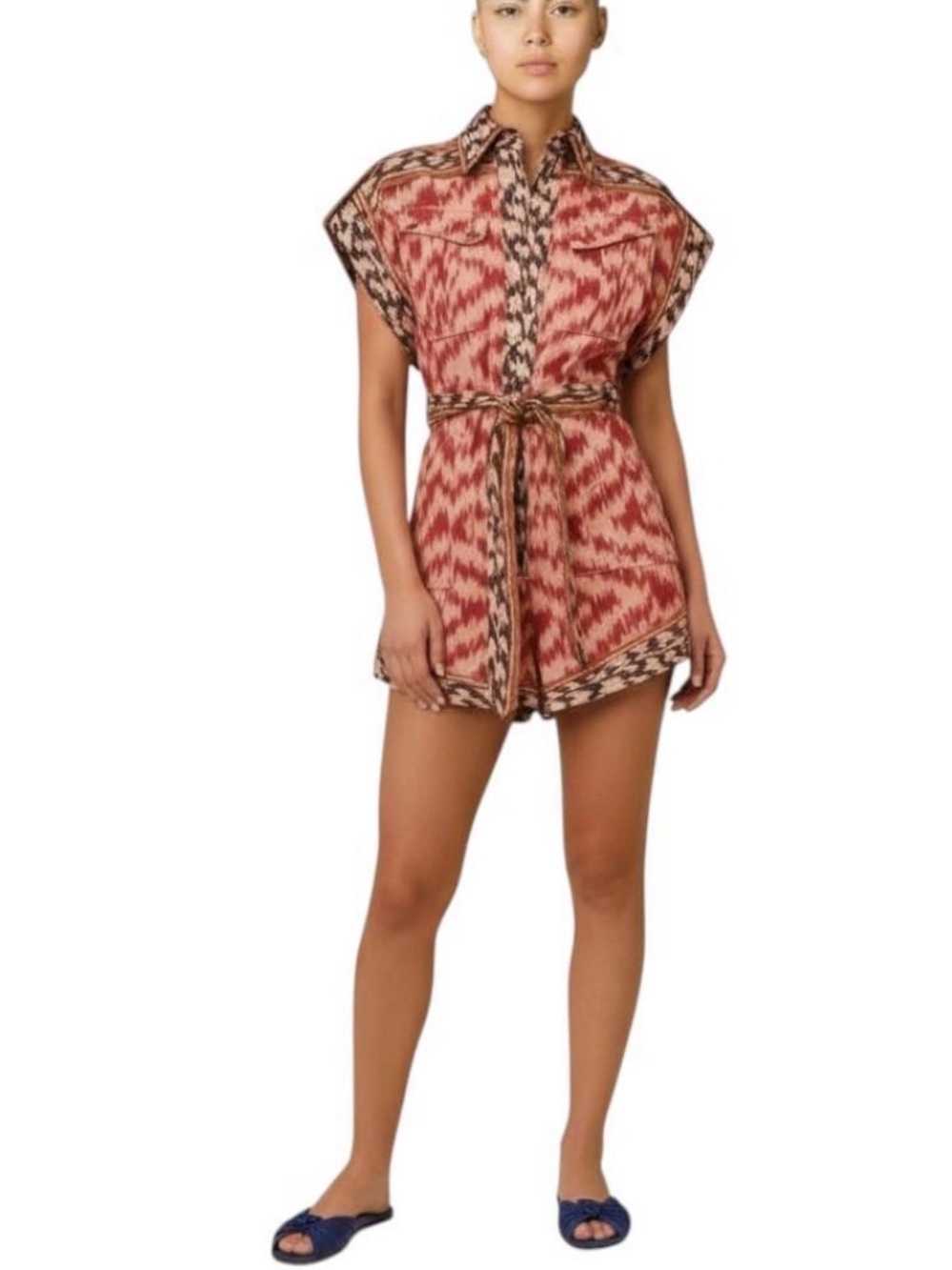 Zimmermann Pink and Brown Ikat Romper